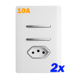 Kit 2 Interruptor Duplo Paralelo + Tomada 10A 4x2  - Dicompel Novara Branco Cromado
